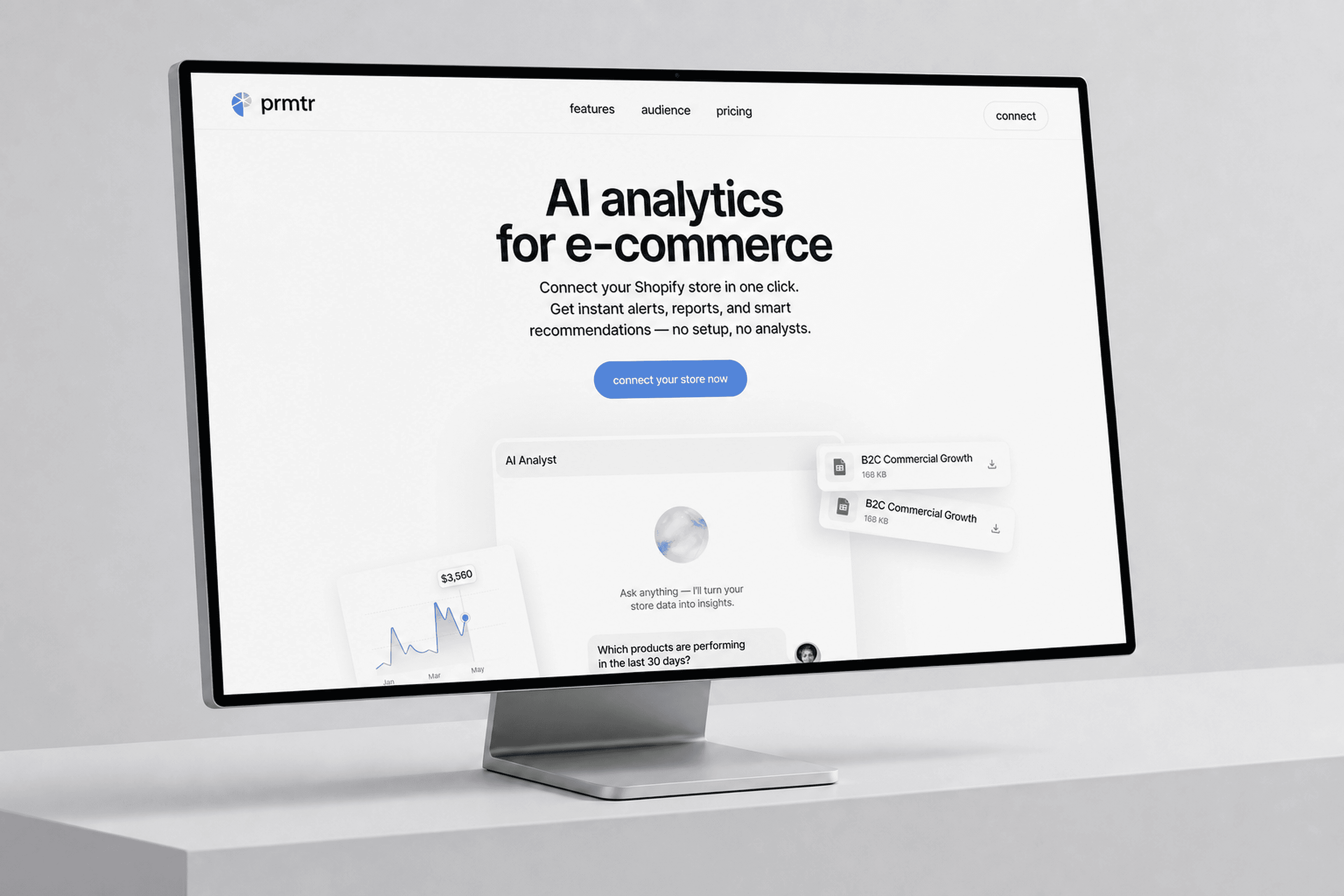 Prmtr conversational analytics interface on an ultrawide studio display